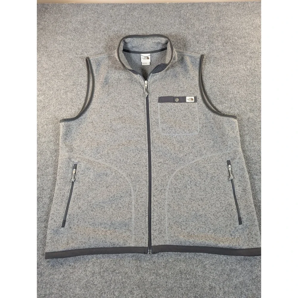 The North Face Gordon Lyons Fleece Vest Mens XL Gray Full Zip Sweater Vest #2406